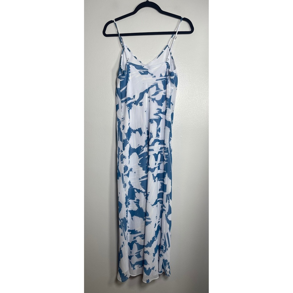 CALVIN KLEIN Slip Midi Dress Blue White NEW Beach Casual Spring Lightweight - Picture 7 of 11